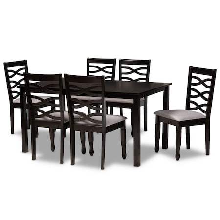 Baxton Studio Lanier Grey Upholstered and Brown Finished Wood 7-Piece Dining Set 173-10530-10519